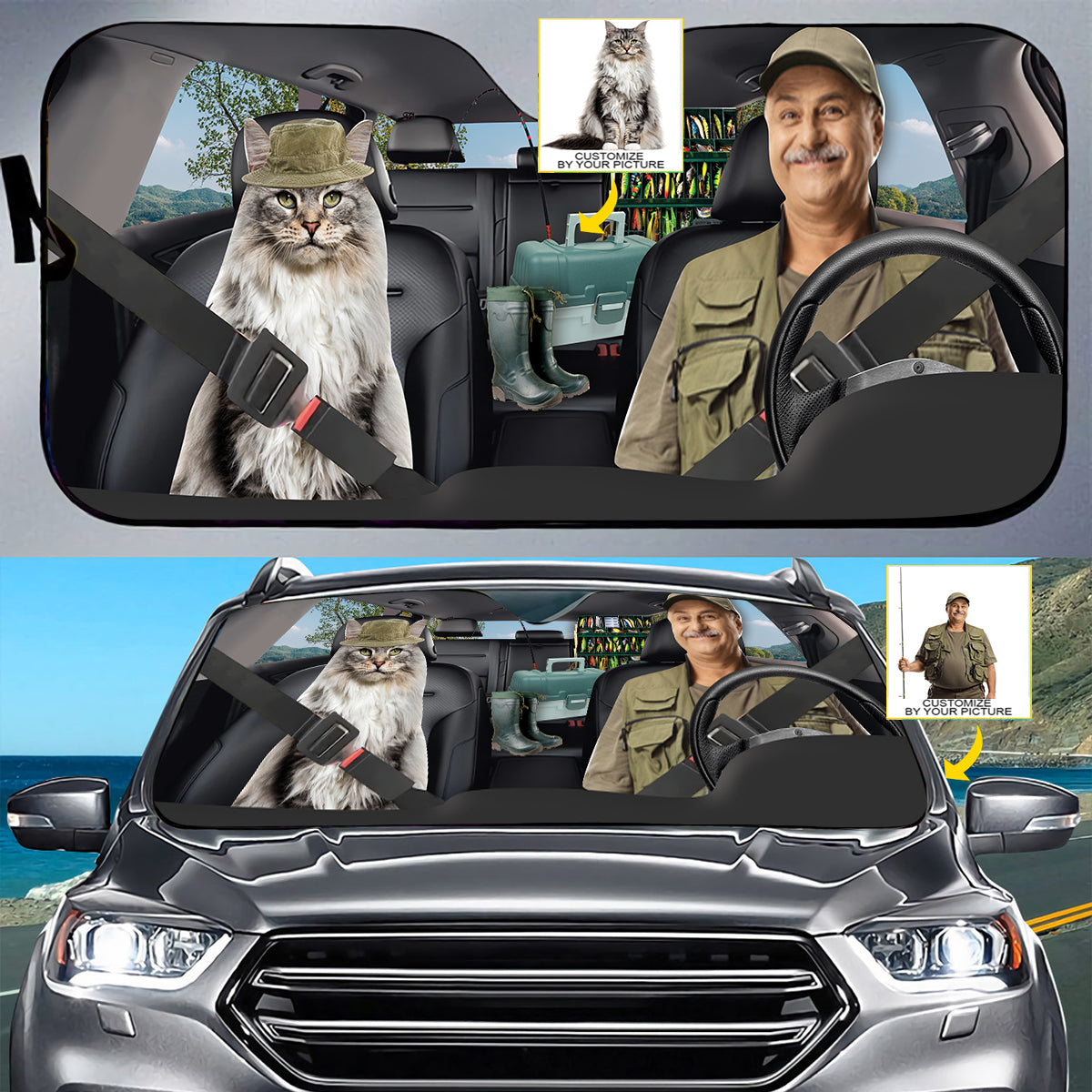 Petthouse | Custom Photo Car Windshield Sun Shade Fishing Dad Car Sun Shade Windshield Fishing Car