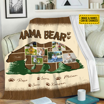 Petthouse | Personalized Photo Mama Bear Fleece Blanket, Best Mom Ever Throw Blanket, Best Mother's Day