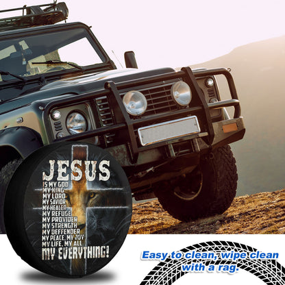 Petthouse | Lion Jesus Cross Durable Tire Protector Jesus Catholic Jesus Is My Everything Spare Tire Cover