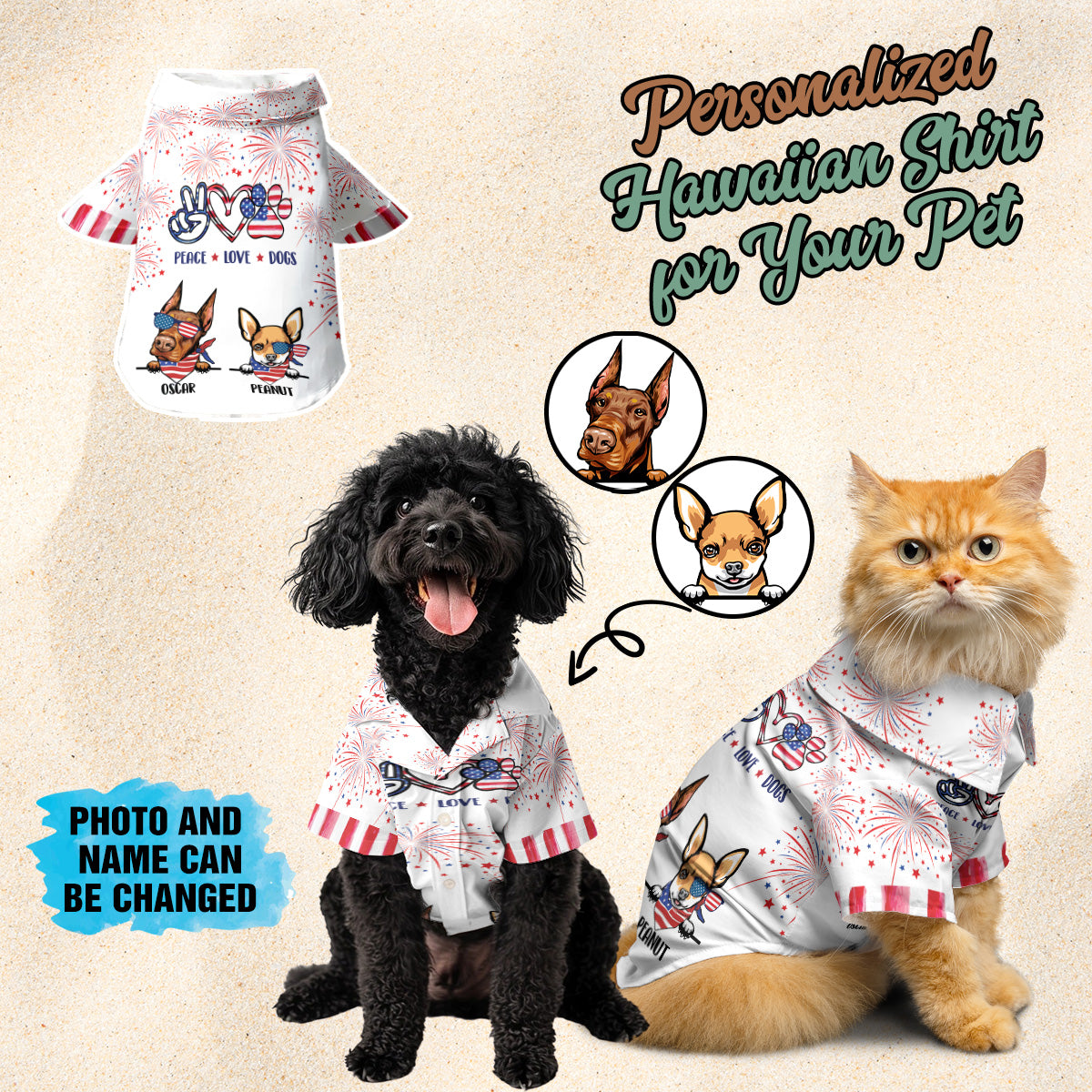 Petthouse | Custom Peace Love Dog Hawaiian Shirt For Dog Lover, 4th Of July Independence Day Summer