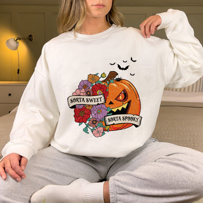 Petthhouse | Sorta Sweet Sorta Spooky Halloween Shirt, Halloween Wildflower Floral Pumpkin Shirt