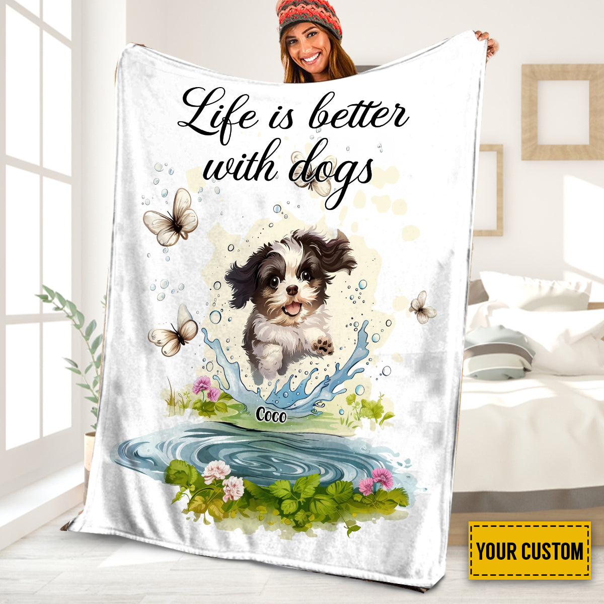 Petthouse | Customized Dog Owners Sherpa Blanket, Life Is Better With Dogs Throw Blanket, Father's Day Gifts