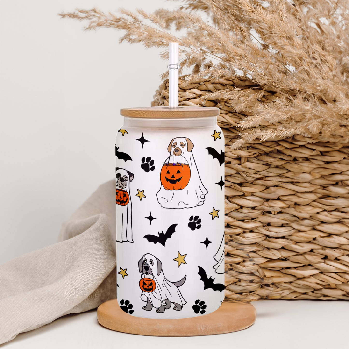 Petthouse | Ghost Dog Halloween Glass Cup, Halloween Dog Ghost Boo Spooky Vibes Cup, Halloween Gift