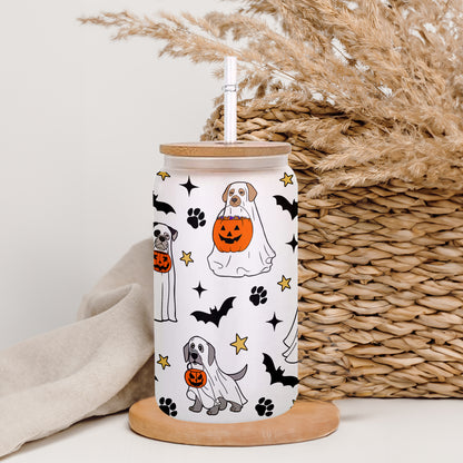 Petthouse | Ghost Dog Halloween Glass Cup, Halloween Dog Ghost Boo Spooky Vibes Cup, Halloween Gift