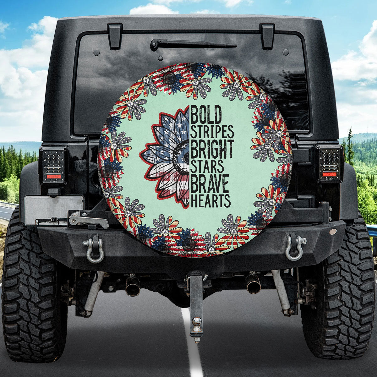 Petthouse | Grunge Usa Flag Sunflower Car Tire Cover Independence Day Car Accessories American Brave Hearts