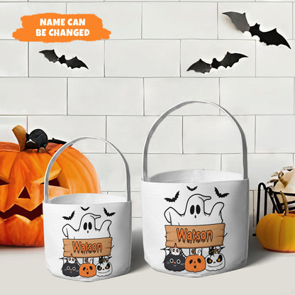 Petthouse | Custom Halloween Basket With Kid Name, Spooky Candy Bucket, Candy Bag For Kids