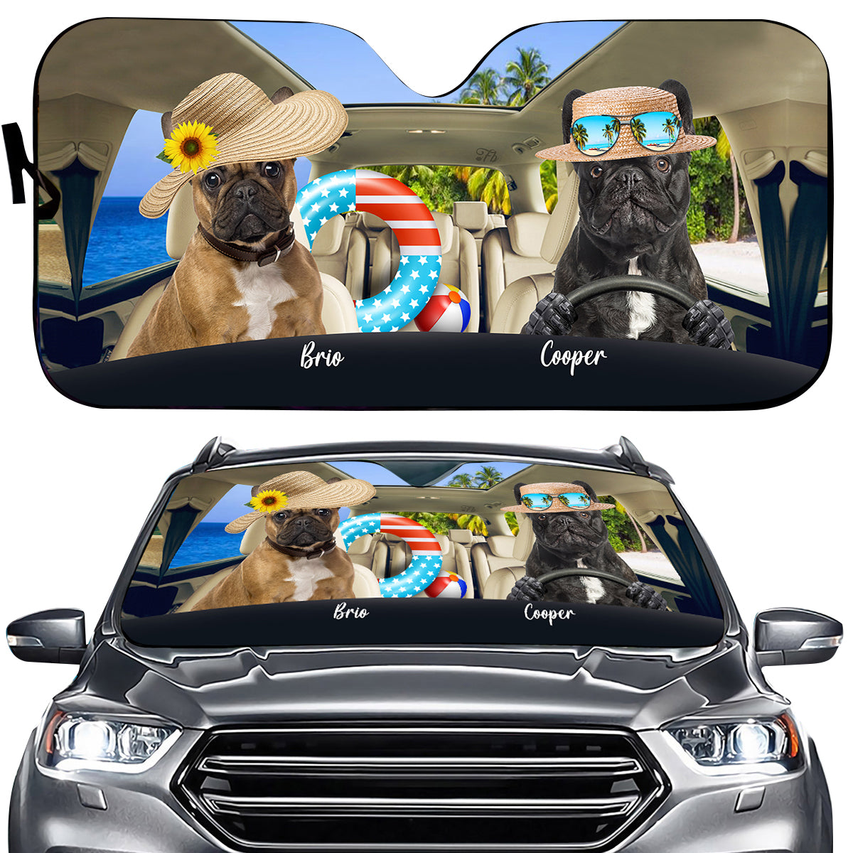 Petthouse | French Bulldog Go To Beach Sunshade Customized Windshield Sun Shade Dog Lover Gift Car