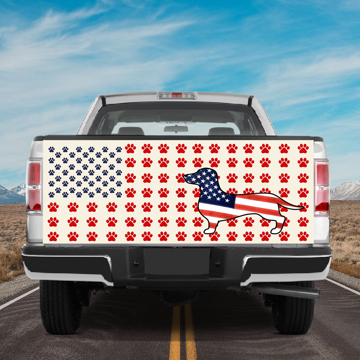 Petthouse | Tailgate Vinyl Graphic Wrap Dachshund us Flag Tailgate Wrap Dog Tailgate Decal Tailgate Wrap