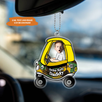 Petthouse | Personalized Kids Picture Cute Car Charm For Dad, Drive Safe Acrylic Car Hanging