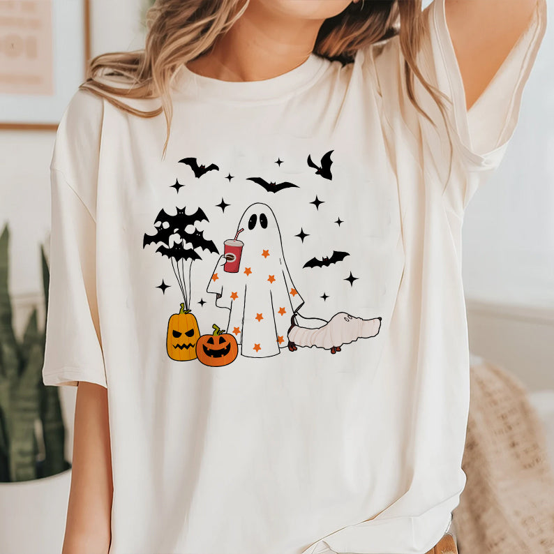 Petthouse | Halloween Ghost Dachshund Dog Shirt, Сute Ghost Dog Shirt, Women Halloween, Spooky Vibes