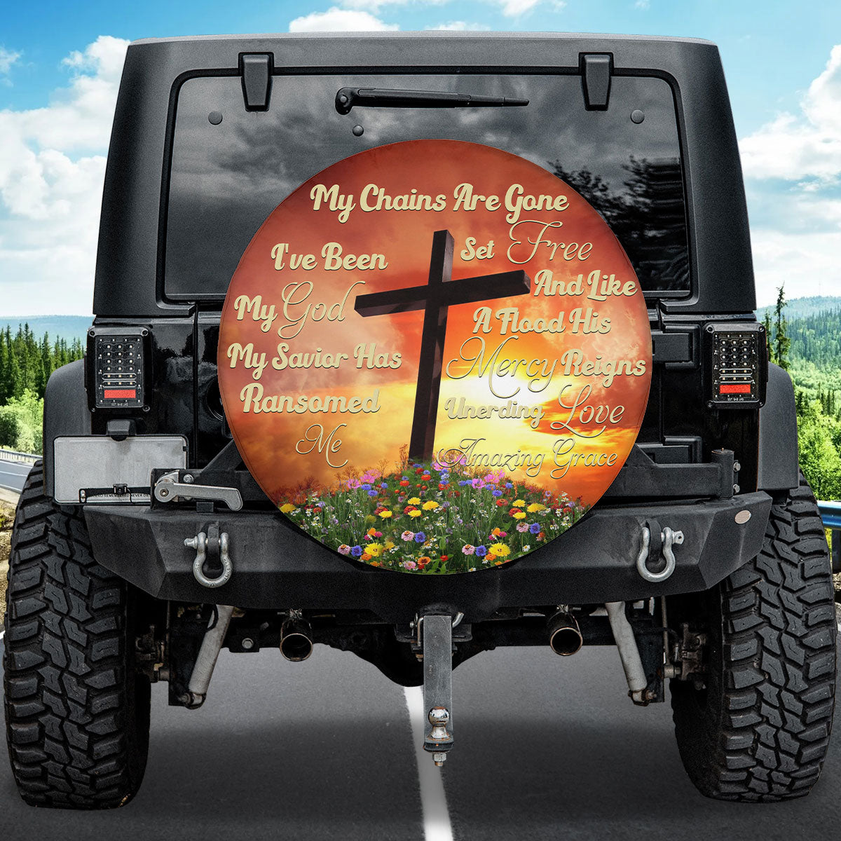 Petthouse | Jesus Cross My Chains Are Gone Spare Wheel Cover God Believer Gifts Spare Tire Cover