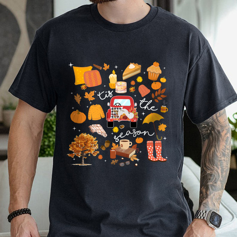 Petthouse | Fall Tis The Season Shirt, Fall Vintage Halloween Doodles T-shirt, Halloween Things Shirt