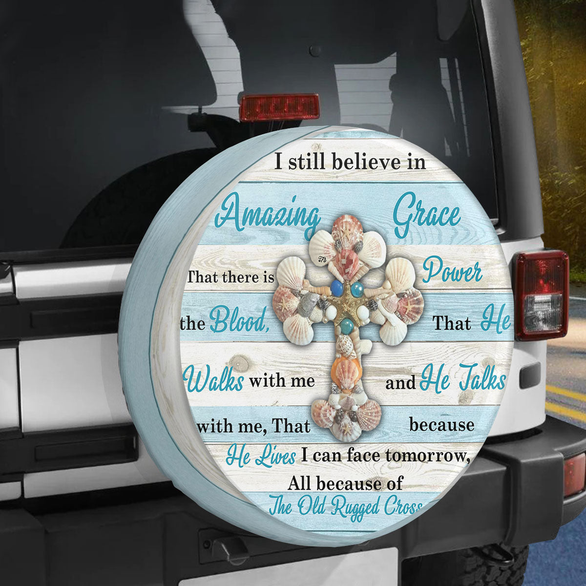 Petthouse | Nautical Jesus Cross Tire Wheel Protector Dad Godfather Gift Amazing Grace Spare Tire Cover