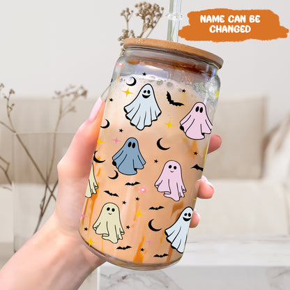 Petthouse | Personalized Halloween Ghost Glass Can, Cute Ghost Glass, Ice Coffee Cup, Spooky Season