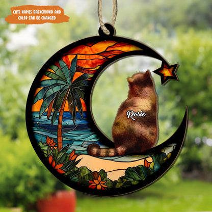 Petthouse | Customized Cat Breed Memorial Suncatcher, Couple Cat On Moon Loss Of Pet Sympathy Gift