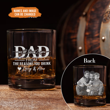 Petthouse | Custom Photo  To Dad From The Reasons You Drink Whiskey Glasses, Father's Day Gift