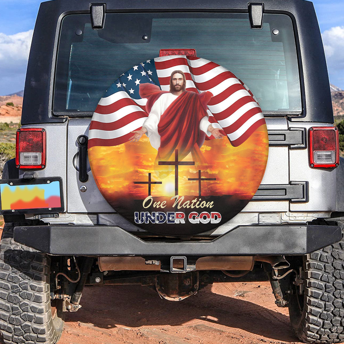 Petthouse | American Christian One Nation Under God Spare Tire Cover Christian Religious Verse Decor