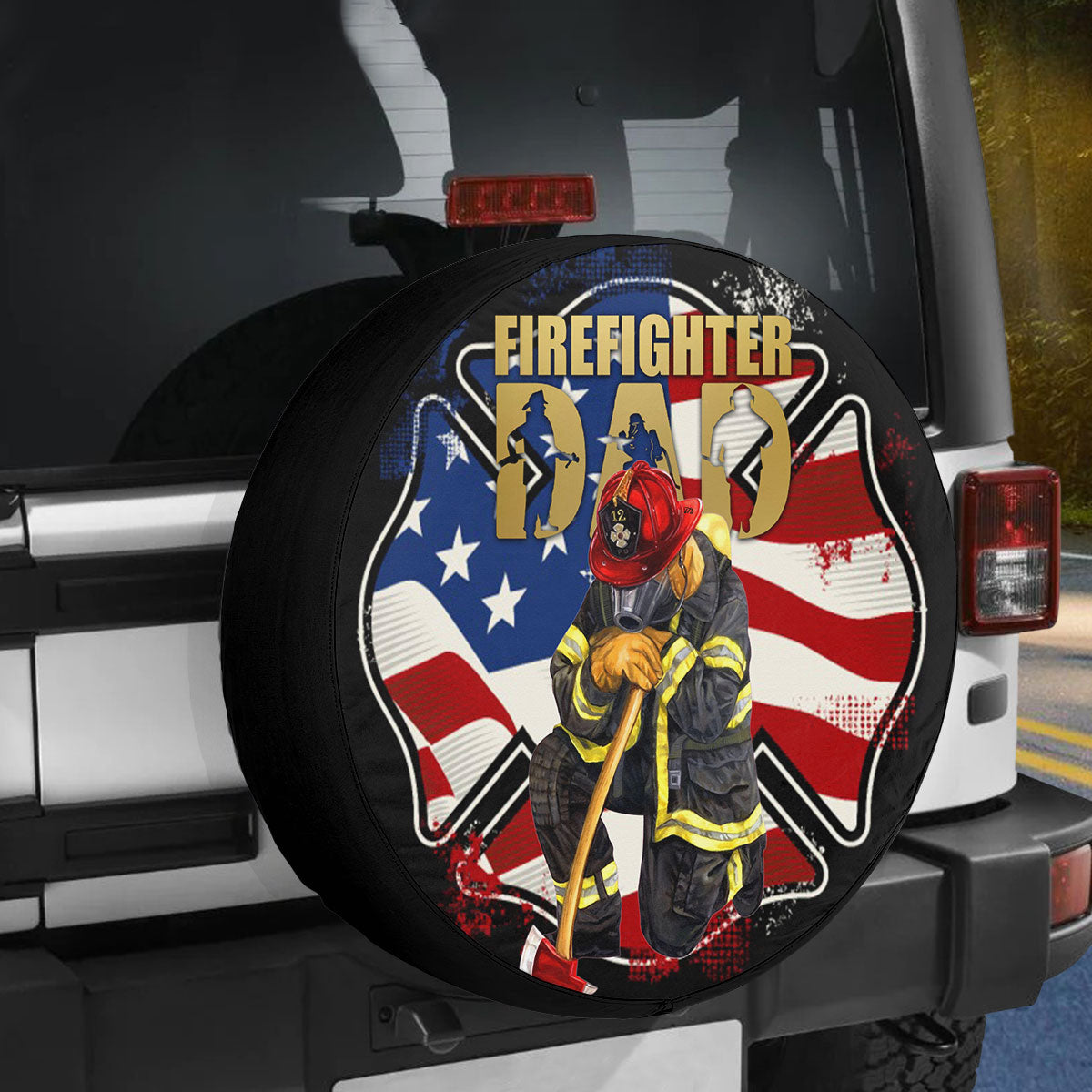 Petthouse | Firefighter Dad Spare Tire Cover American Pride Camper Tire Cover Gift For Fathers Day