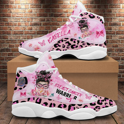 Petthouse | Personalized Name Breast Cancer Awareness Shoes, Breast Cancer Warrior Girl, Pink Ribbon Basketball Shoes, Breast Cancer Gifts