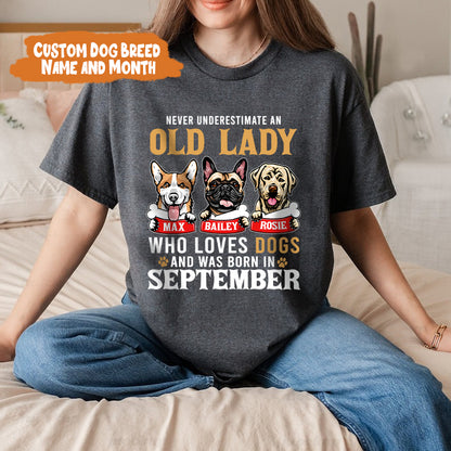 Petthouse | Personalized Dog T-shirt, Gift For Dog Owners, Never Underestimate An Old Lady Who Loves Dogs