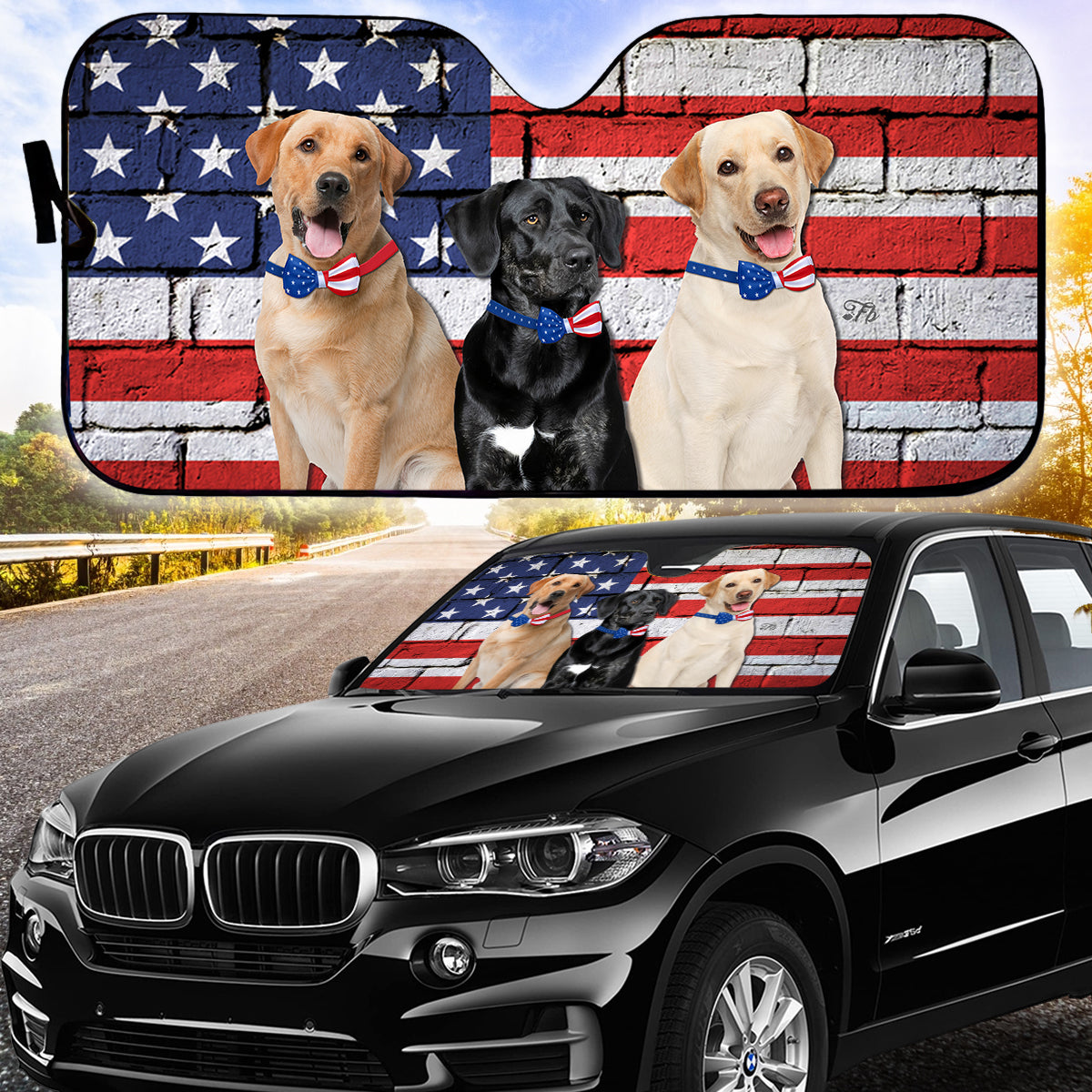 Petthouse | Patriot Car Accessories Dog Sunshade Windshield Sun Shade Labrador Retriever American Flag