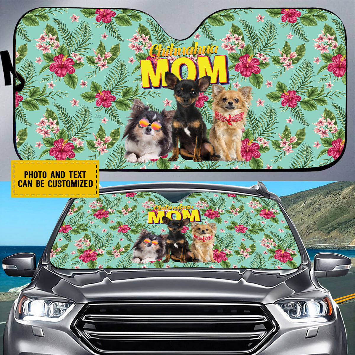 Petthouse | Personalized Chihuahua Hawaii Tropical Sunshade For Car Dog Mom Windshield Sun Shade