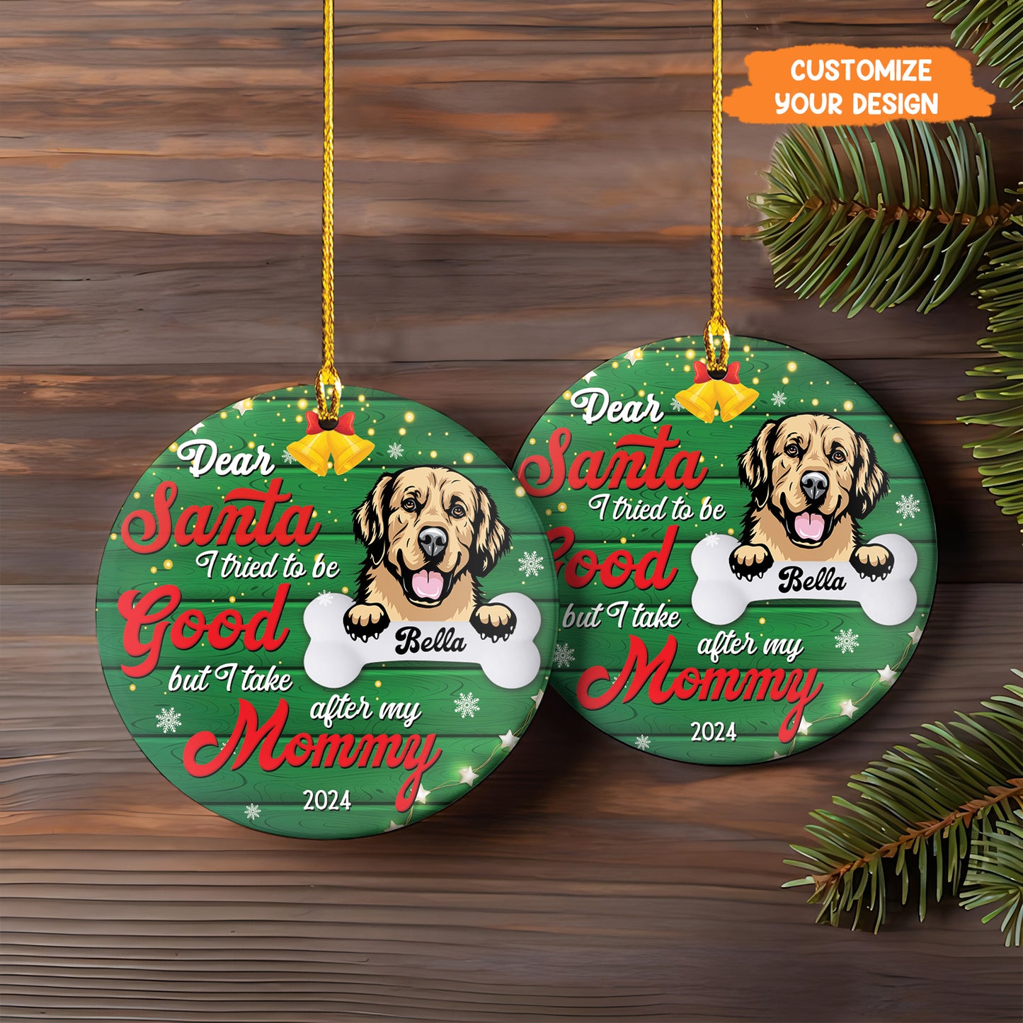 Petthouse | Personalized Dog Christmas Ornament, Dear Santa I Tried To Be Good, Dog Mama Ornament