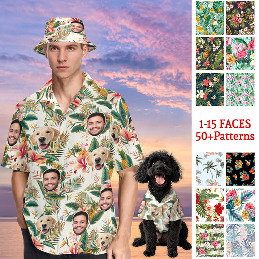 Petthouse | Custom Dog Cat Face Hawaiian Shirt Holiday Tropical Pattern Bachelor Party Gift Summer