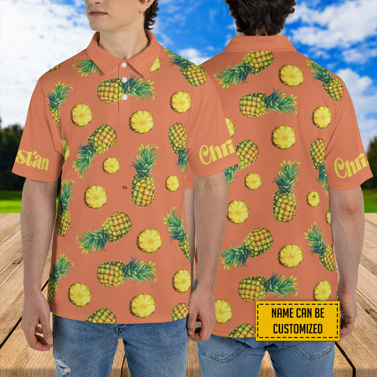 Petthouse | Customized Name Pineapple Summer Vibes Polo Pineaple Fresh Fruit Golf Polo Shirt Summer Outfit Design