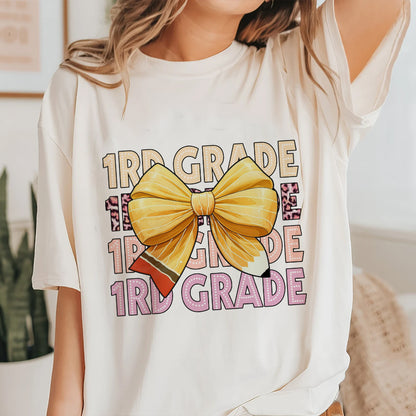 Petthouse | Customized Grade Shirt For Teacher, Back To School Pencil Coquette Bow Shirt