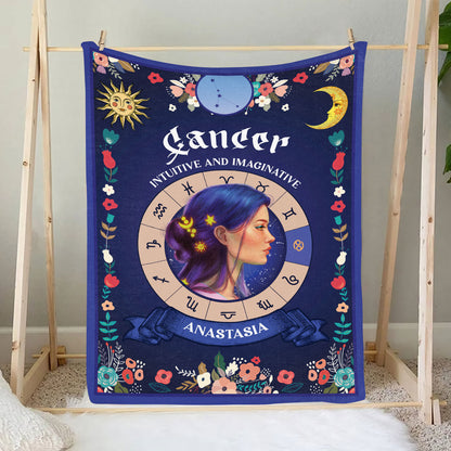 Petthouse | Personalized Cancer Zodiac Throw Blanket, Intuitive And Imaginative Tapestry For Little Sister