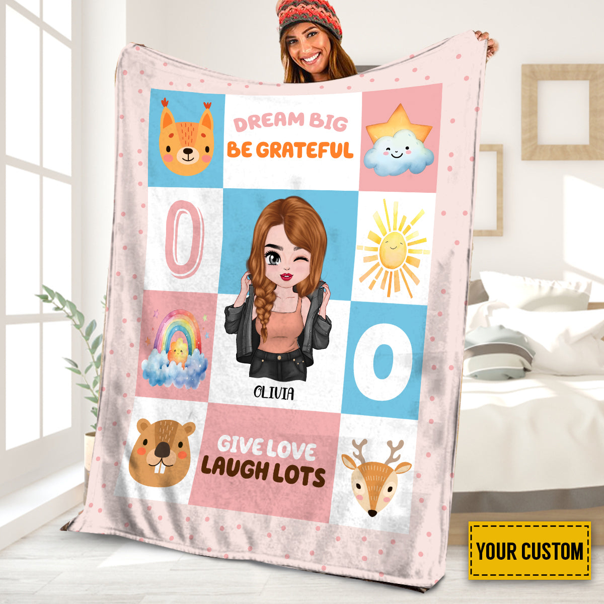 Petthouse | Personalized Dream Big Be Grateful Cozy Blanket, Give Love Laugh Lots Throw Blanket, Back To School Gifts