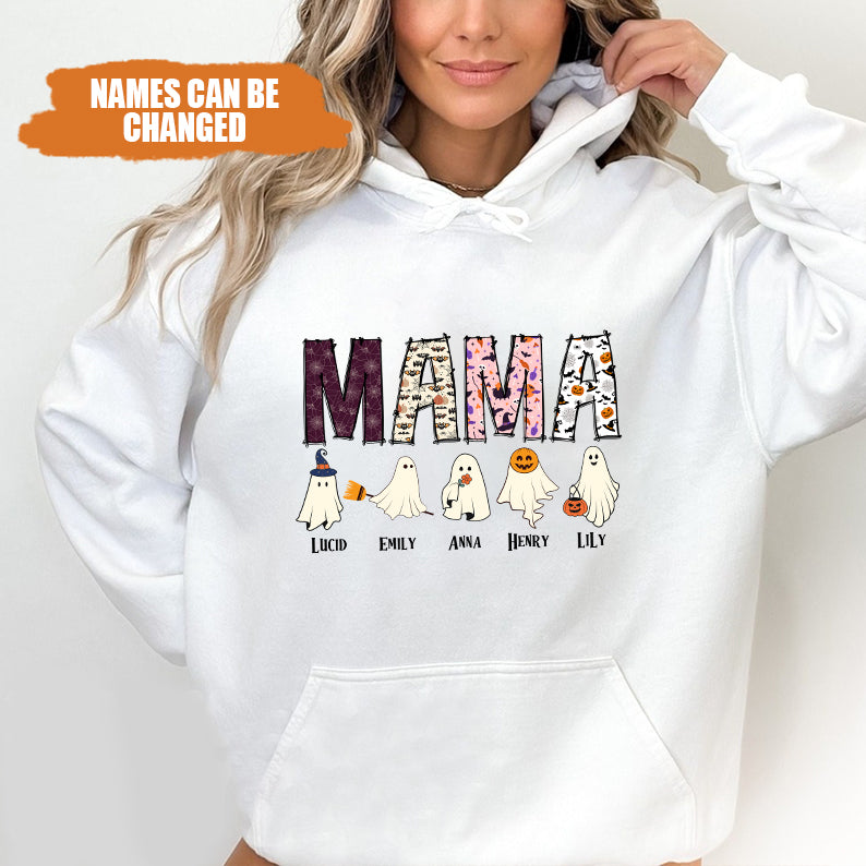 Petthouse | Personalized Mama Halloween Shirt With Kids Name, Cute Ghost Mama Shirt, Gift For Mom