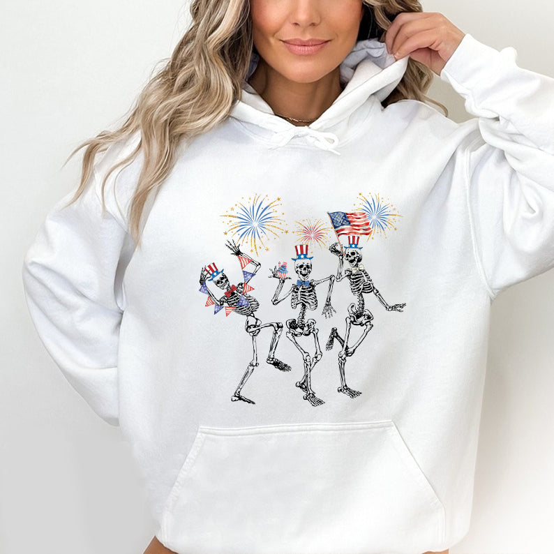 Petthouse | 4th Of July Skellies, Dancing Skeleton Shirt, Stars And Stripes, Red White Blue