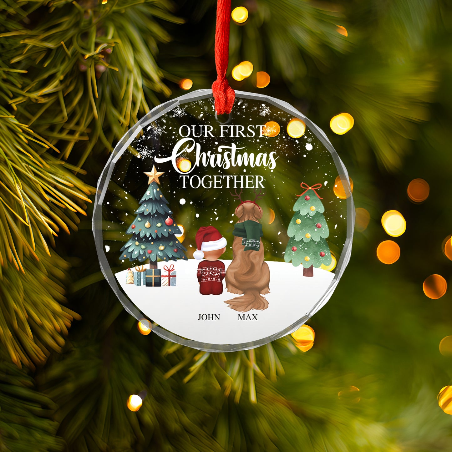 Petthouse | Baby First Christmas Glass Ornament, Dog Acrylic Ornament, Baby And Dog Ornament, Dog Lover Gift