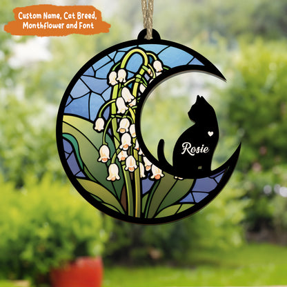 Petthouse | Custoomized Monthflower Pet Memorial Suncatcher, Loss Of Pet Sympathy, Cat Windows Hangings