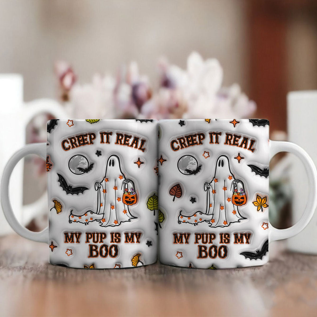 Petthouse | Halloween Ghost Walking Dog Mug, Creep It Real 3d Inflated Effect Printed Mug, Spooky Vibes