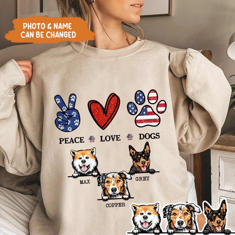 Petthouse | Custom Dog Peace Love Dogs Shirt, 4th Of July, Gift Dog Lovers, Independence Day