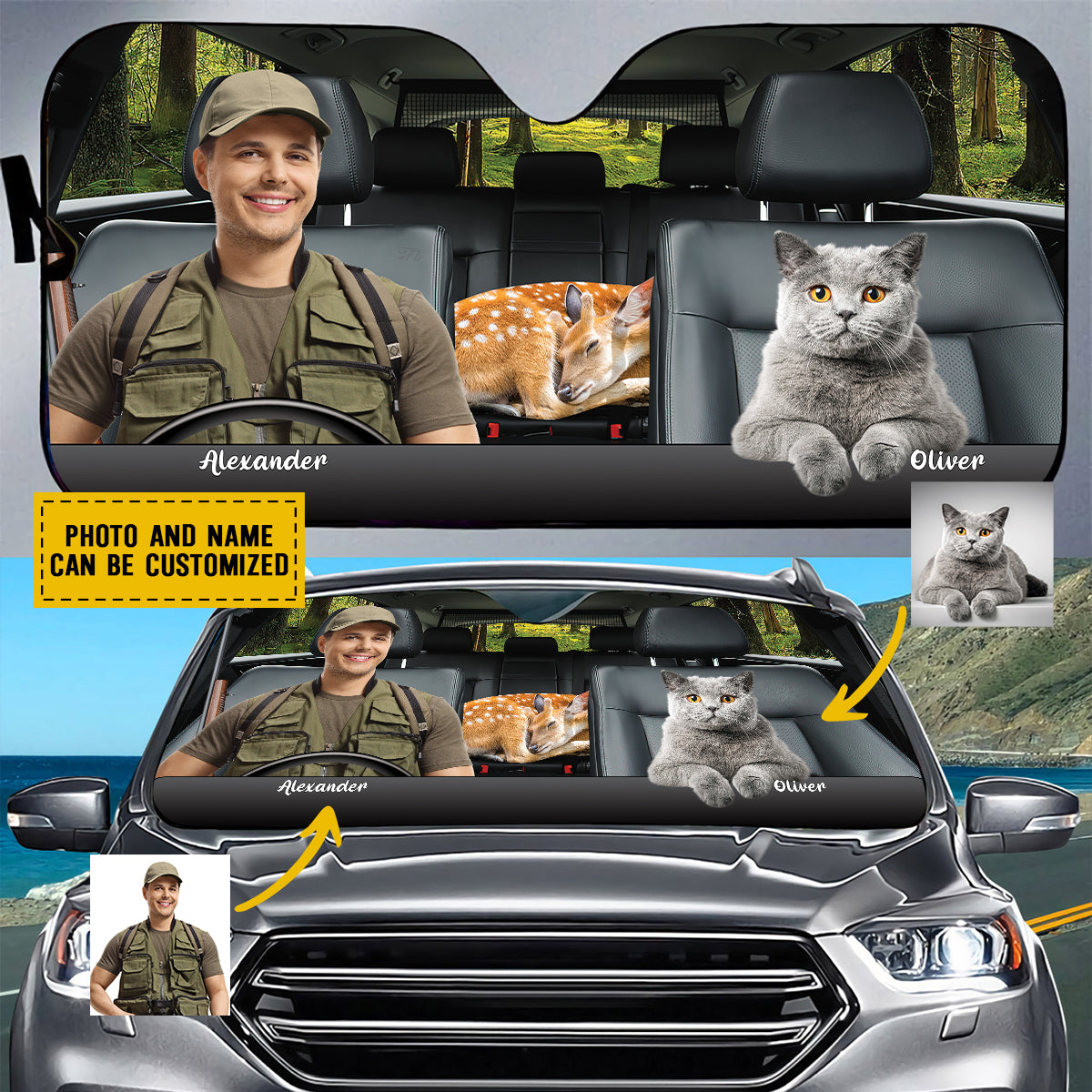 Petthouse | Customized Photo Hunting Together Sunshade Pet Lover Gift For New Car Windshield Car Accessories