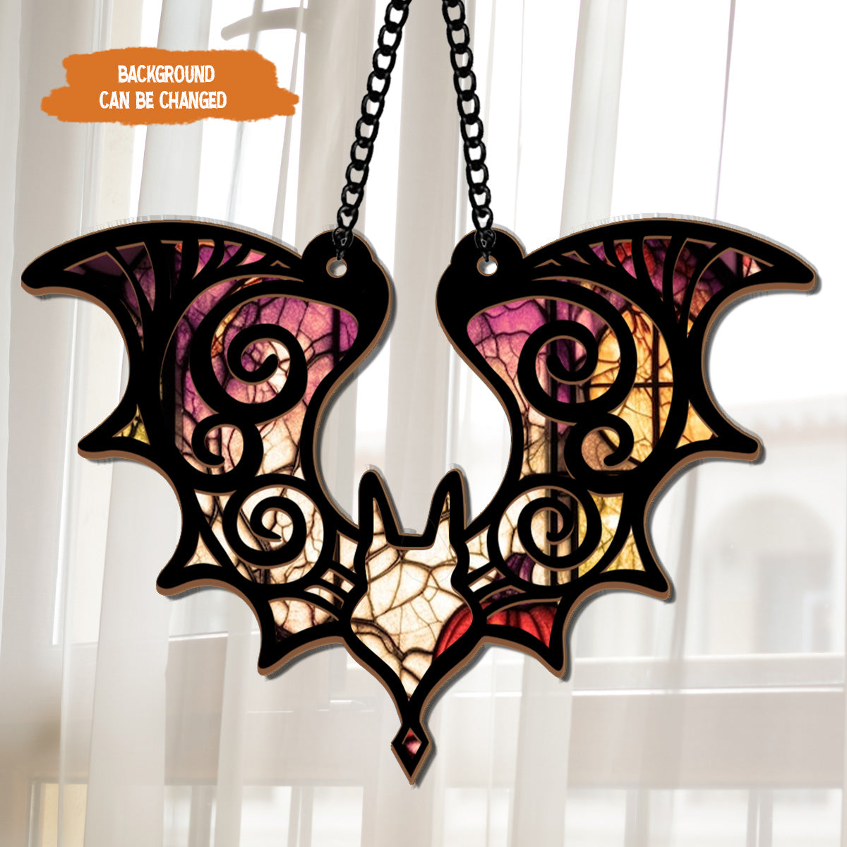 Petthouse | Hanging Bat Suncatcher Ornament, Bat Gothic Halloween Window Hanging, Halloween Bat