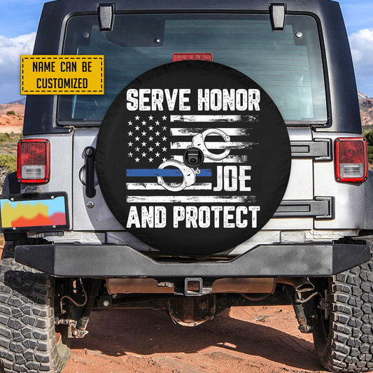 Petthouse | Customized Name Police Serve Honor Flag And Cuffs Spare Tire Cover Patriot Police American Tire