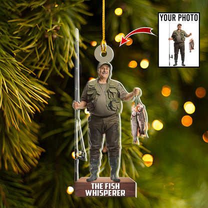 Petthouse | Custom Photo Fishing Ornament, Proud Fisherman, Fish Whisperer, Fishing Gift, Bass Whisperer