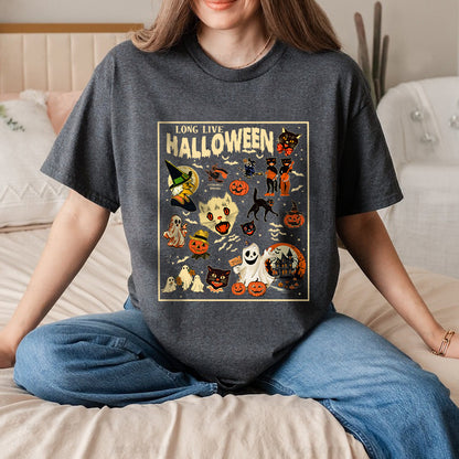 Petthouse | Long Live Halloween Shirt, Vintage Retro Halloween Shirt, Spooky Season, Pumpkin Black Cat