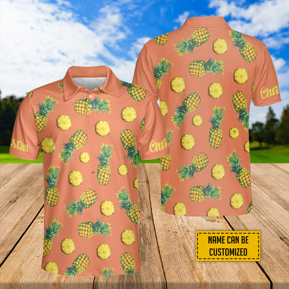 Petthouse | Customized Name Pineapple Summer Vibes Polo Pineaple Fresh Fruit Golf Polo Shirt Summer Outfit Design