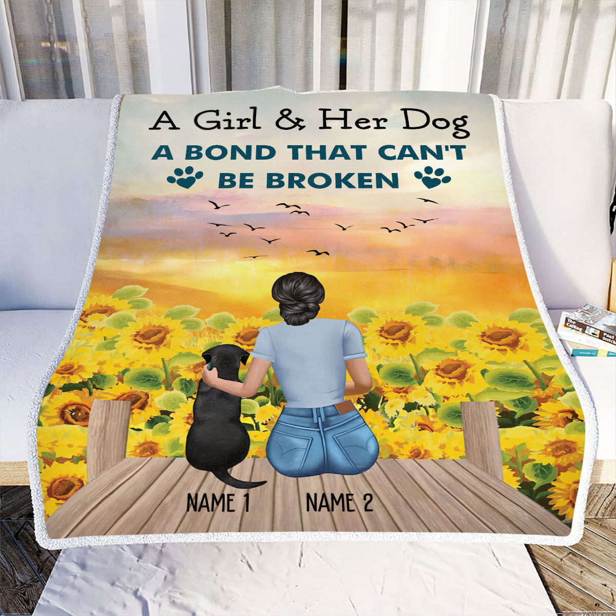 Petthouse | Customized Blanket To Dog Lovers, A Bond That Can't Be Broken Fleece Blanket To Dog Dad, Dog In The Heaven