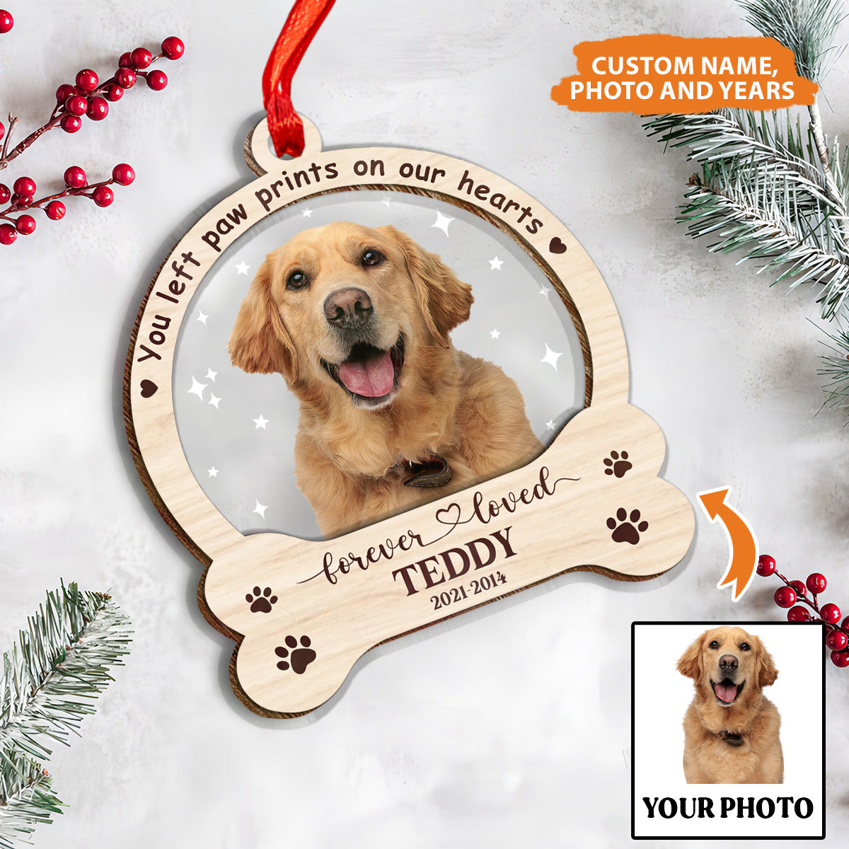 Petthouse | Personalized Dog Memorial Ornament, Dog Christmas Ornaments 2024, Memorial Pet Ornament, Dog Loss