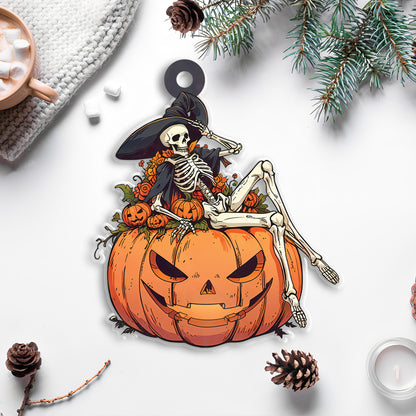 Petthouse | Happy Halloween Skeleton Ornament, Pumpkin Witch Acrylic Ornament Window Hanging, Gift Halloween