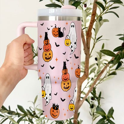 Petthouse | Cute Ghost Halloween 40oz Tumbler, Pumpkin Black Cat Tumbler, Spooky Pumpkin Insulated Cup