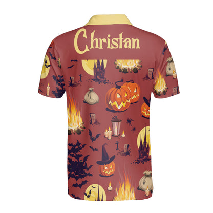 Petthouse | Personalized Pumpkins Castle Bats Polo Shirts Short Sleeve Halloween Hawaiian Shirt