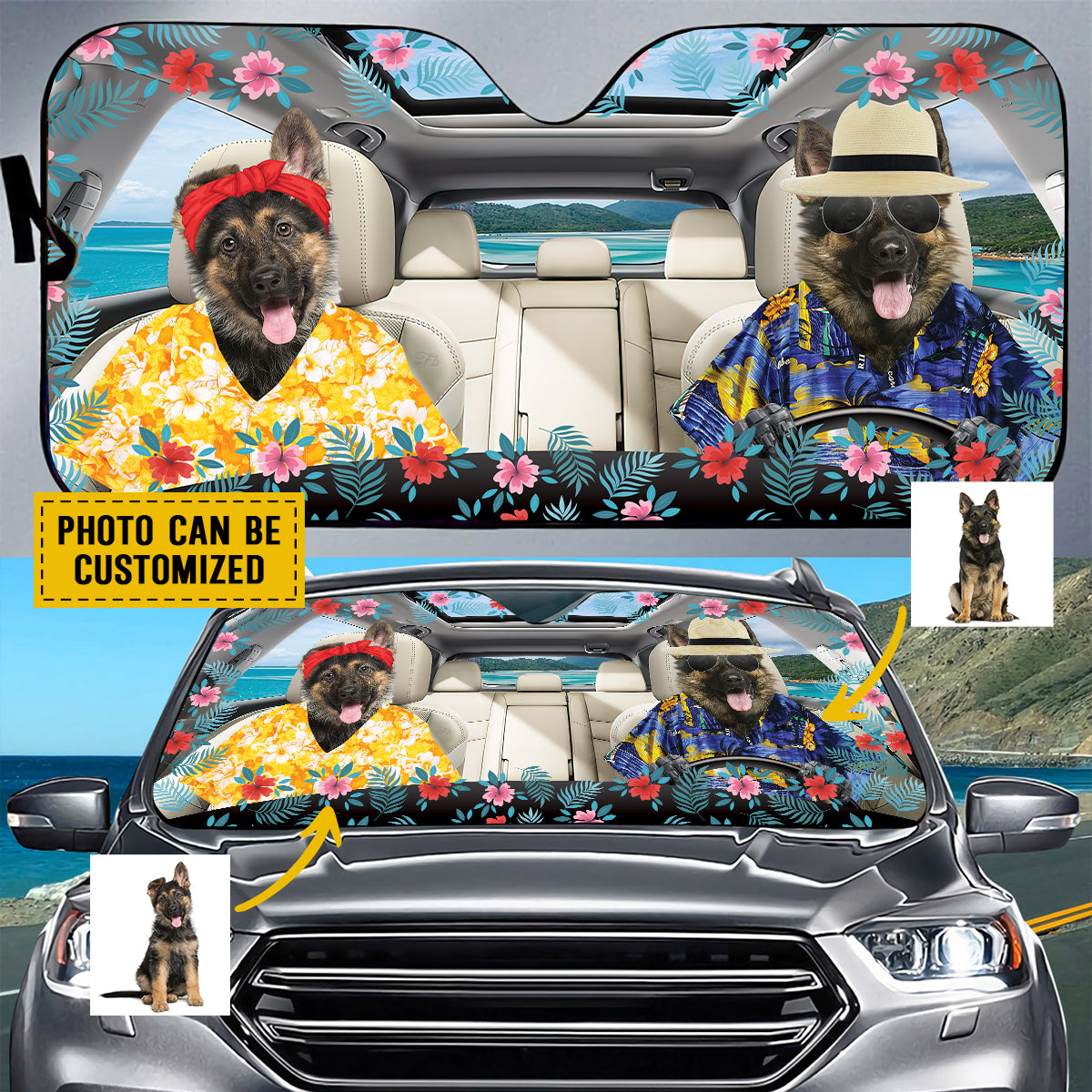 Petthouse | German Shepherd Hawaiian Car Sun Shade Windshield Custom Photo Windshield Cover For Dog Lover